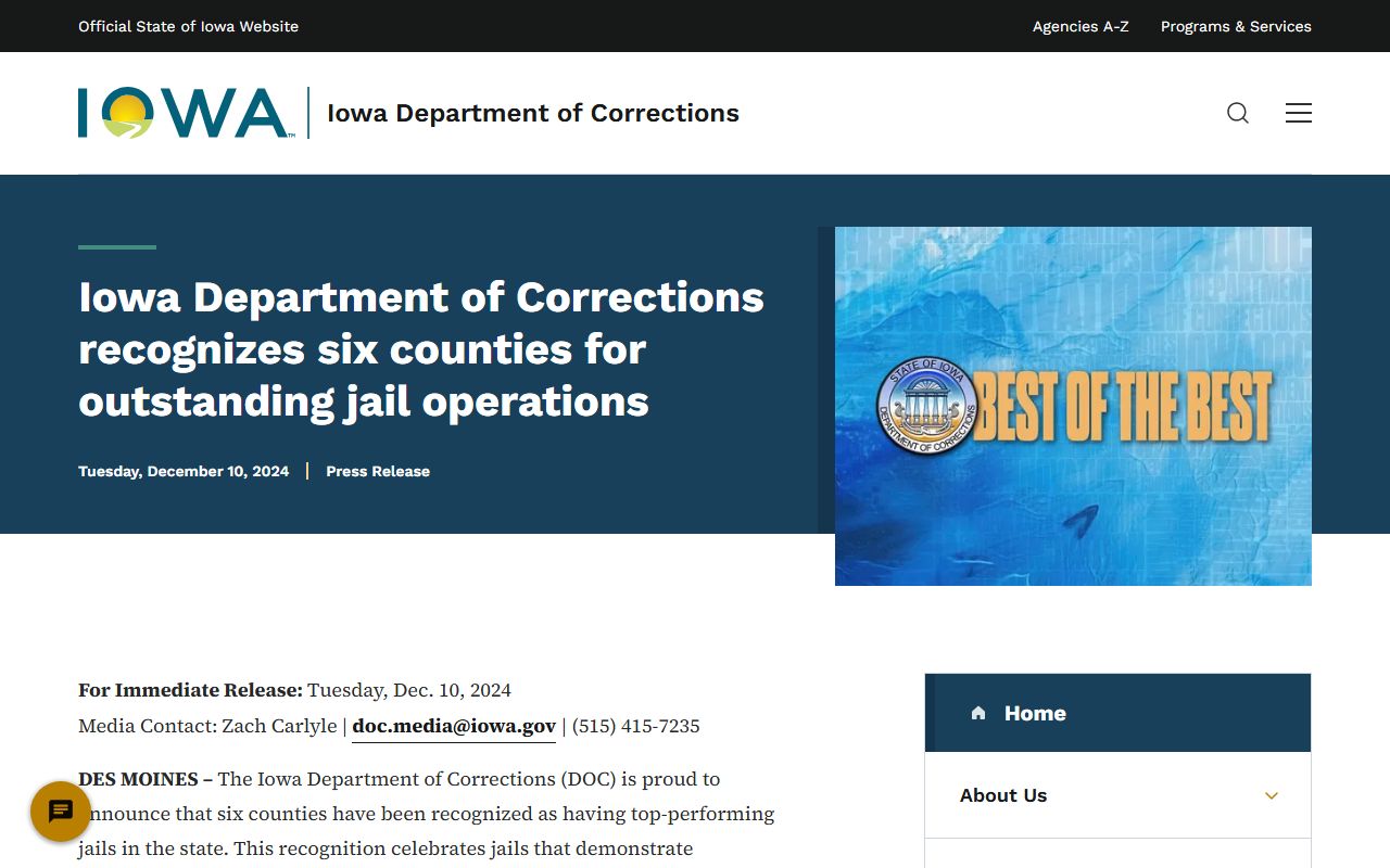 Iowa DOC recognition of Wayne County Jail as a medium jail